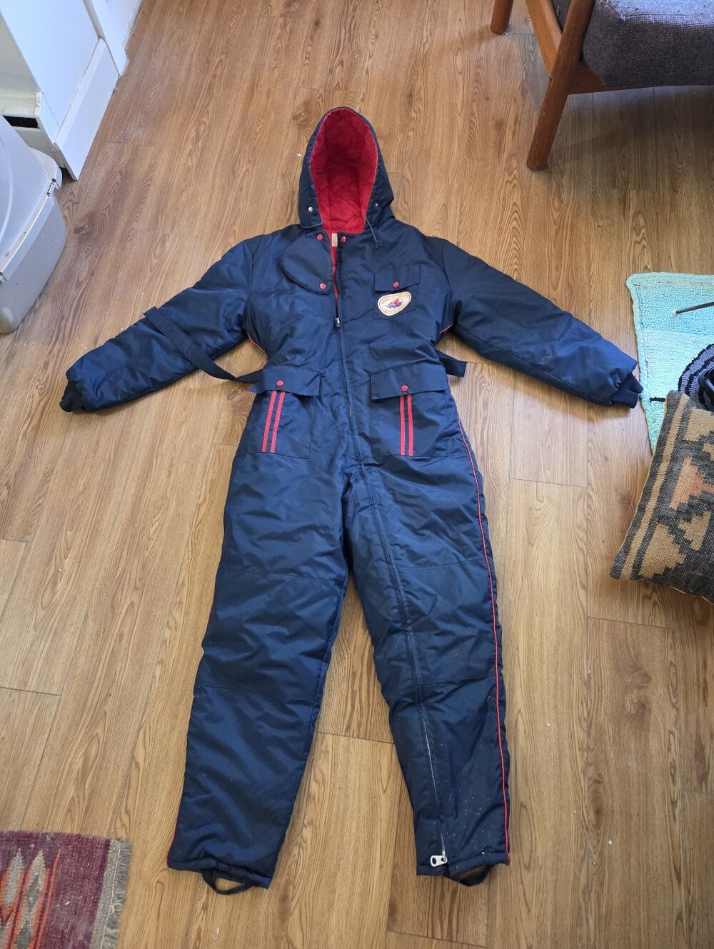 Vintage 70s Ski-Doo Bombardier Snowmobile Suit One Piece Men's L Navy Red